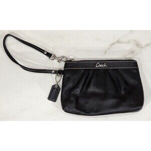 Vintage Coach Pleated Leather Wristlet Black Y2K 90s Bag Pouch Clutch F43431